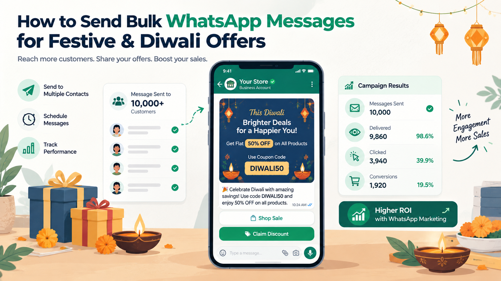 How to Send Bulk WhatsApp Messages for Diwali Offers Without Getting Your Number Banned (2026 Guide)